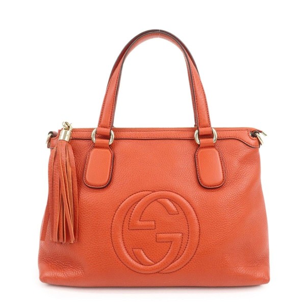 Gucci SOHO InterlockingG Leather Hand Bag Orange 308362 Authentic Used