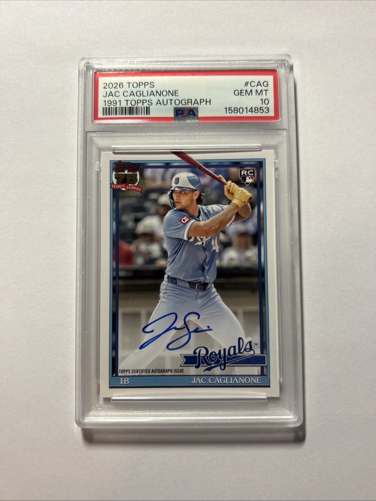 2026 Topps Series 1 Jac Caglianone 1991 Insert On Card Autograph PSA 10