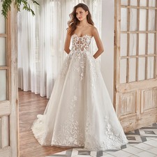 Sparkling Applique Lace wedding Dress See Through Illusion Neck Ball Gown Bridal