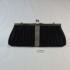 Black Pleated Rhinestone Embellished Clutch Evening Bag w/Detachable Strap