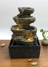 Cascading Rock Tabletop Water Fountain with Natural River Rocks and LED Light...