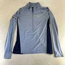 Victoria's Secret PINK Sz Medium Long Sleeve 1/2 Zip Pullover Light Blue/Navy