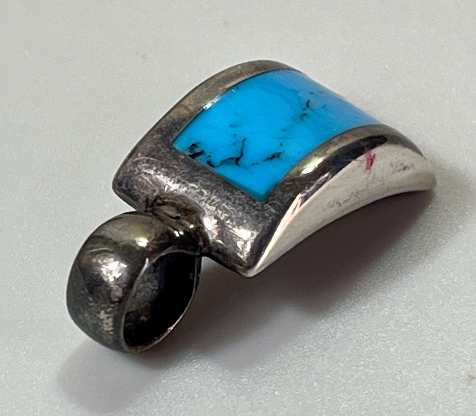 Vintage Sterling Silver Rectangular Turquoise Inl… - image 3