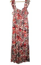 Knox Rose Maxi Dress XL Floral Multi-Color Rayon Ruffle Strap Pockets Lined Boho