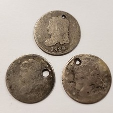 3 Coin Lot H10c Capped Bust Half Dimes - Holed Dets - SKU-Y6297