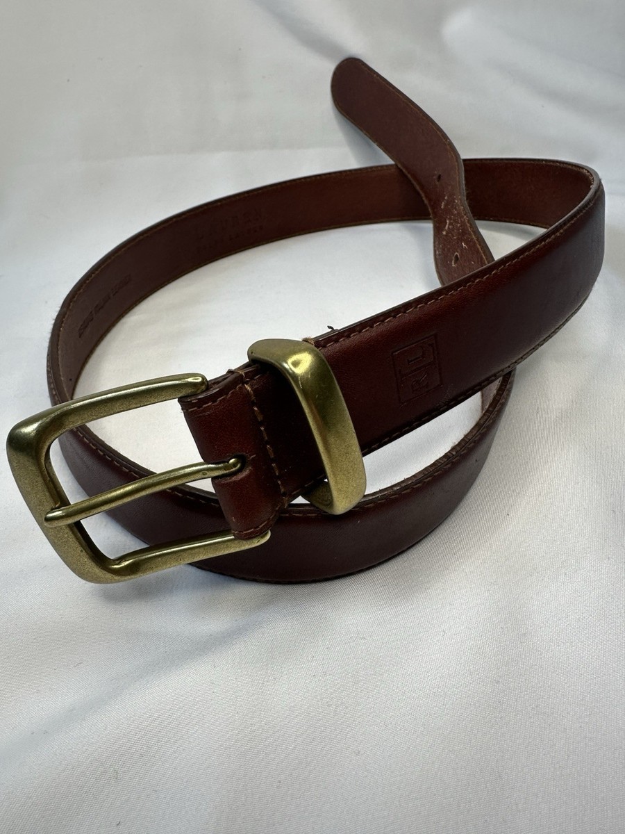 Lauren Ralph Lauren Brown Leather Belt Brass Buckle Contrast Stitch RL 32 80 Polo Ralph Lauren Braided Leather Belt Mens Size 32/80 Brass  main image 4