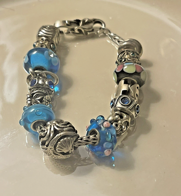 ブレスレット・バングル LAA 925 Trollbeads Bracelet Size 16cm Trollbeads Bracelet Heart Clasp w 15 LAA Big Earth Blue Skies 925