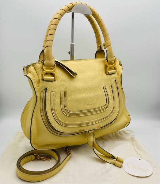 Chloe Marcie Handbag Shoulder Bag Tote Bag Yellow Leather w/Card Auth
