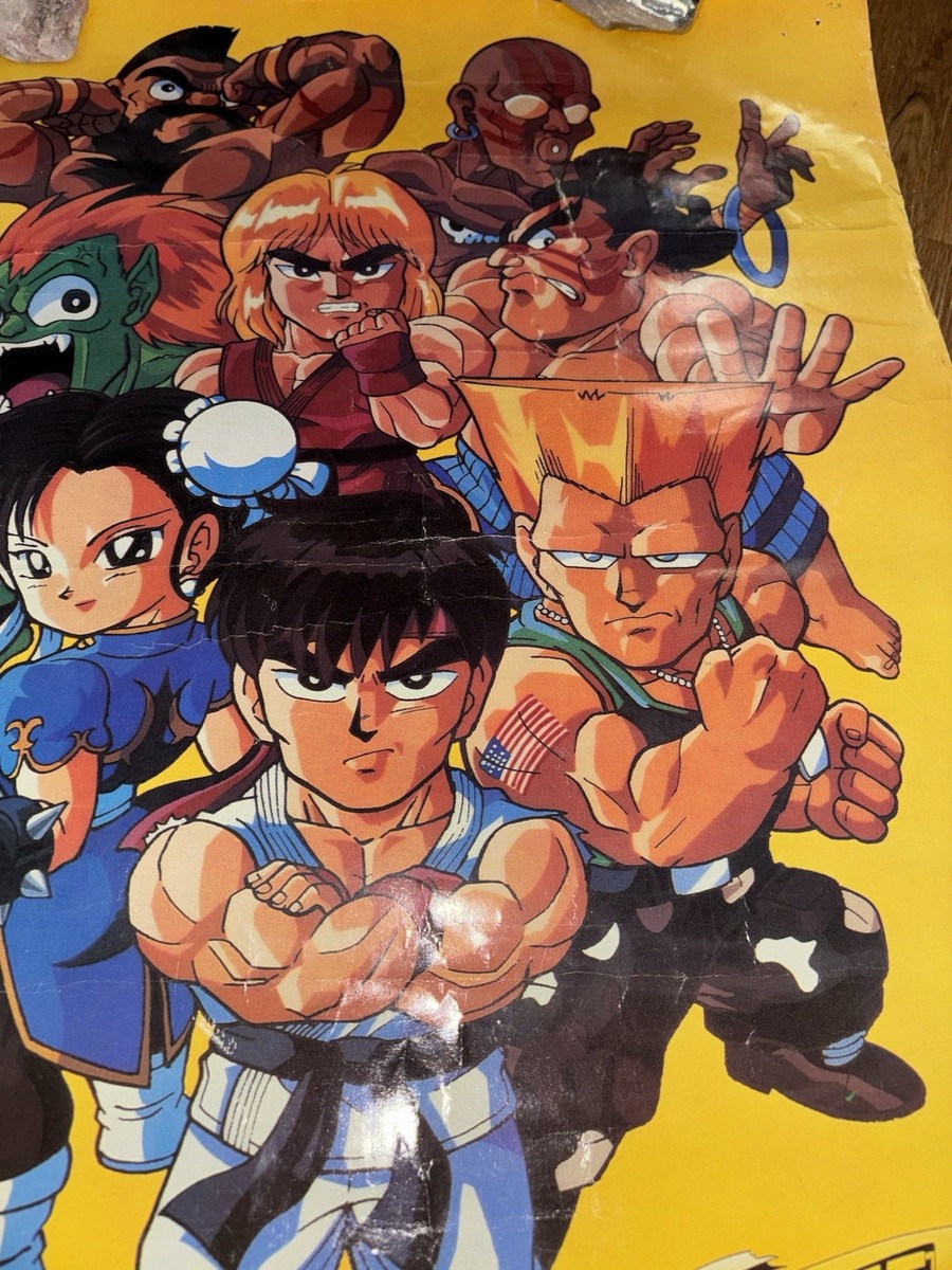 Vintage 1992 Street Fighter II Poster Capcom Chun-Li Ryu Ken