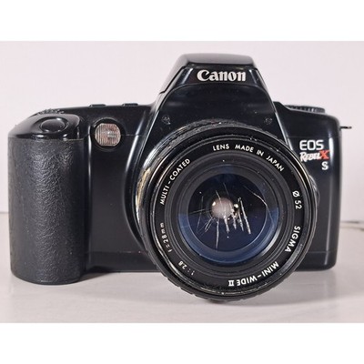 Canon EOS Rebel XS 35mm Film SLR Camera with Sigma 28mm f2.8 Mini-Wide II Lens