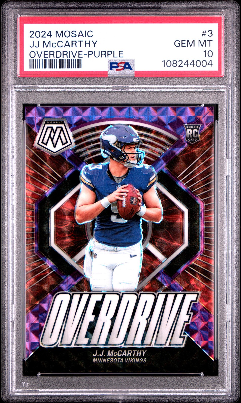 2024 Mosaic #3 JJ McCarthy Overdrive PURPLE /49 RC PSA 10 COLOR MATCH *POP 10*