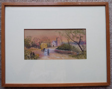 SMALL ANTIQUE ORIGINAL WATERCOLOUR - LEADING THE HAYCART - FRAMED & GLAZED
