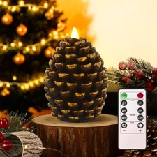 1-2P Luminara Flameless Pine Cone Remote Candles Brown Set of  Battery Operated
