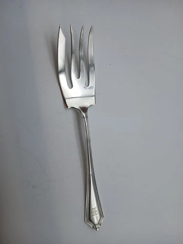 Antique Cold Meat Fork 1911 Gorham Sterling Silver Plymouth Pattern 7.25" Monogr