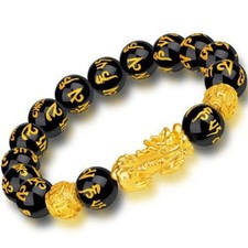 Feng Shui Good Luck Black Obsidian Beads Pixiu Bracelet Attract Wealth Jewelry