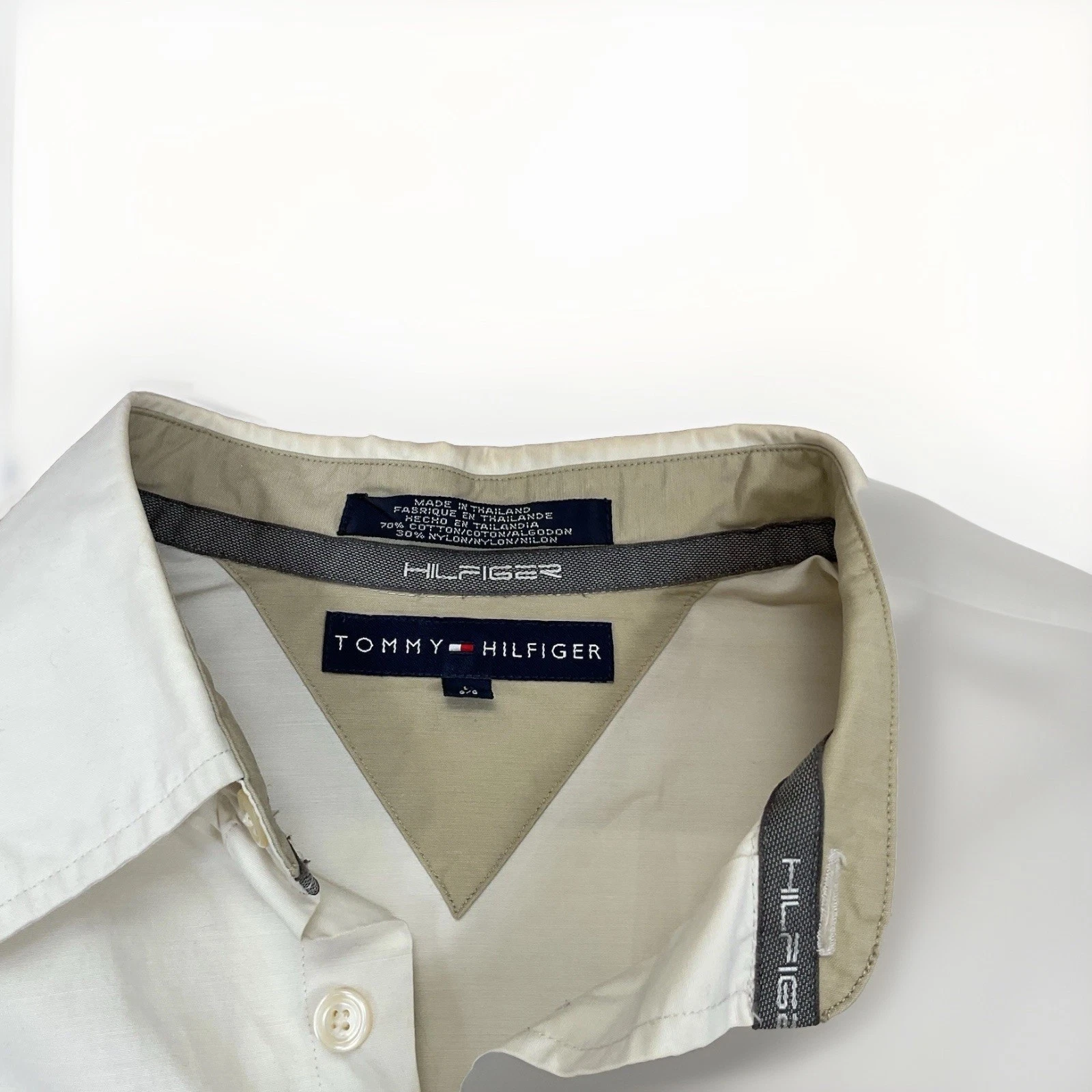 Tommy Hilfiger Mens Size XL Tan Long Sleeve Button Up Shirt Cotton Nylon Blend image 2