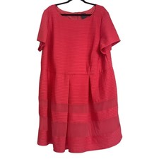 Taylor 24W Coral Pink Textured Fit & Flare Dress Sheer Mesh Hem Plus Size