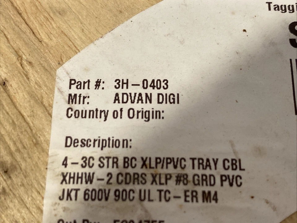 Advanced Digital Cable 3H-0403 4AWG 3C STR BC XLP/PVC XHHW 2 CDRS XLP 600V 25' - Image 3 of 4