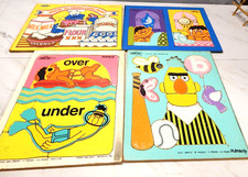 VTG 1970's Playskool Sesame Street Set of 4 Wooden Puzzles