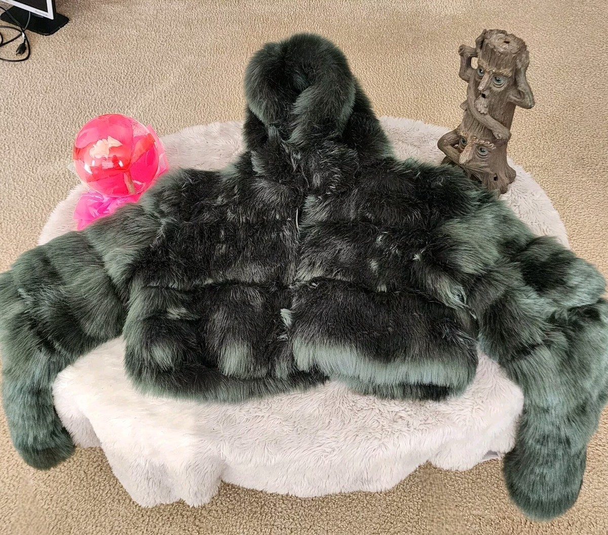 NYKKO'S DRIP Faux Fur Cropped Hooded Coat Christmas Green