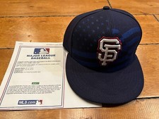 2015 JEAN MACHI SAN FRANCISCO GIANTS GAME USED WORN HAT PATRIOTIC FLAG