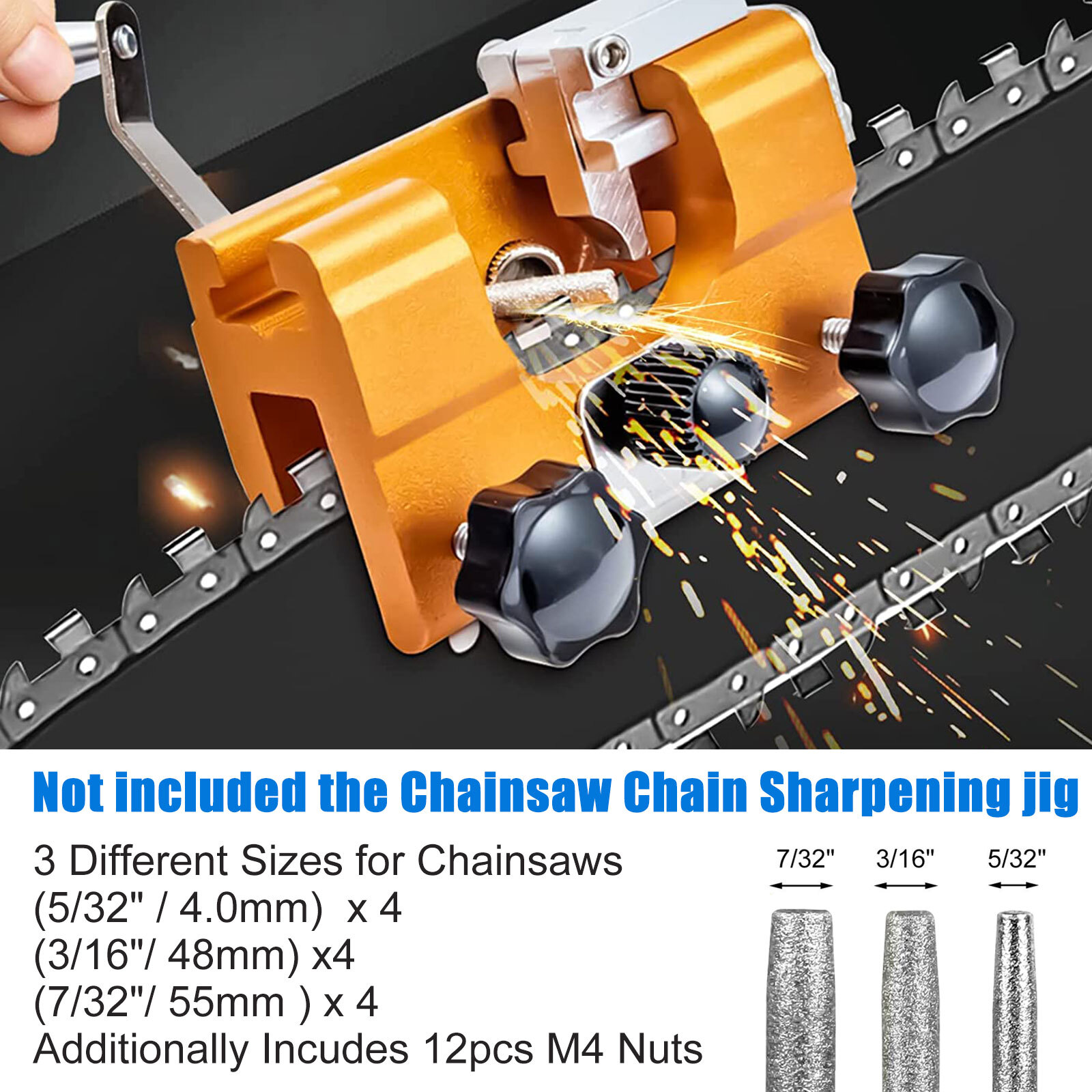 12x Chainsaw Sharpener Sharpening Burr Grinding Stone Heads 5/32'' 3/16'' 7/32'' eBay