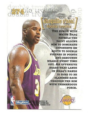 1997-98 Skybox Premium NBA Basketball #274 SHAQUILLE O'NEAL, Los Angeles Lakers - Photo 2/2