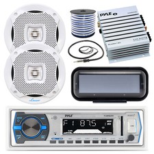 Pyle Bluetooth Marine Radio, 2x 5.25'' Speakers, Amplifier, Wire, Cover, Antenna