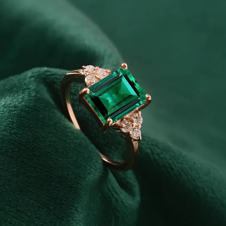 Emerald Engagement Ring For Women Jewelry Silver Ring 14k Gold plated Ring 7s-image