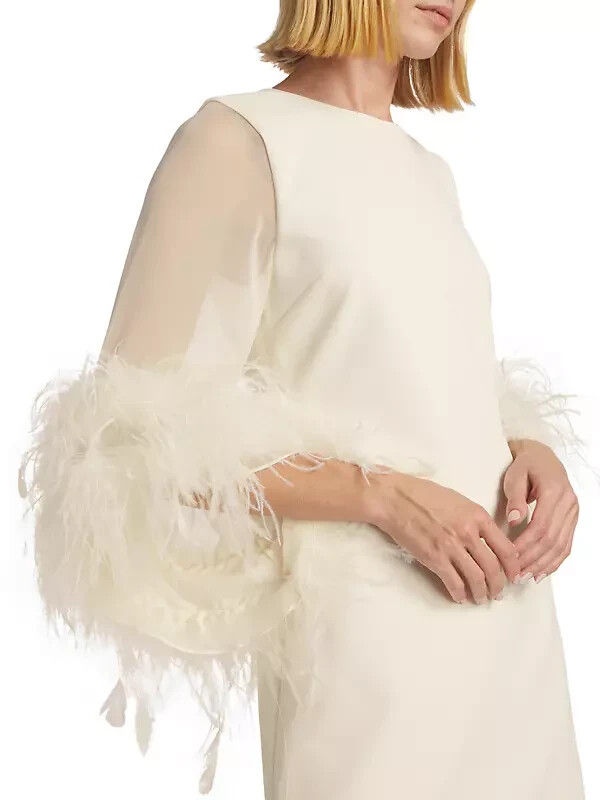 Alice + Olivia Off White Izola Feather Cuff Minidress Size