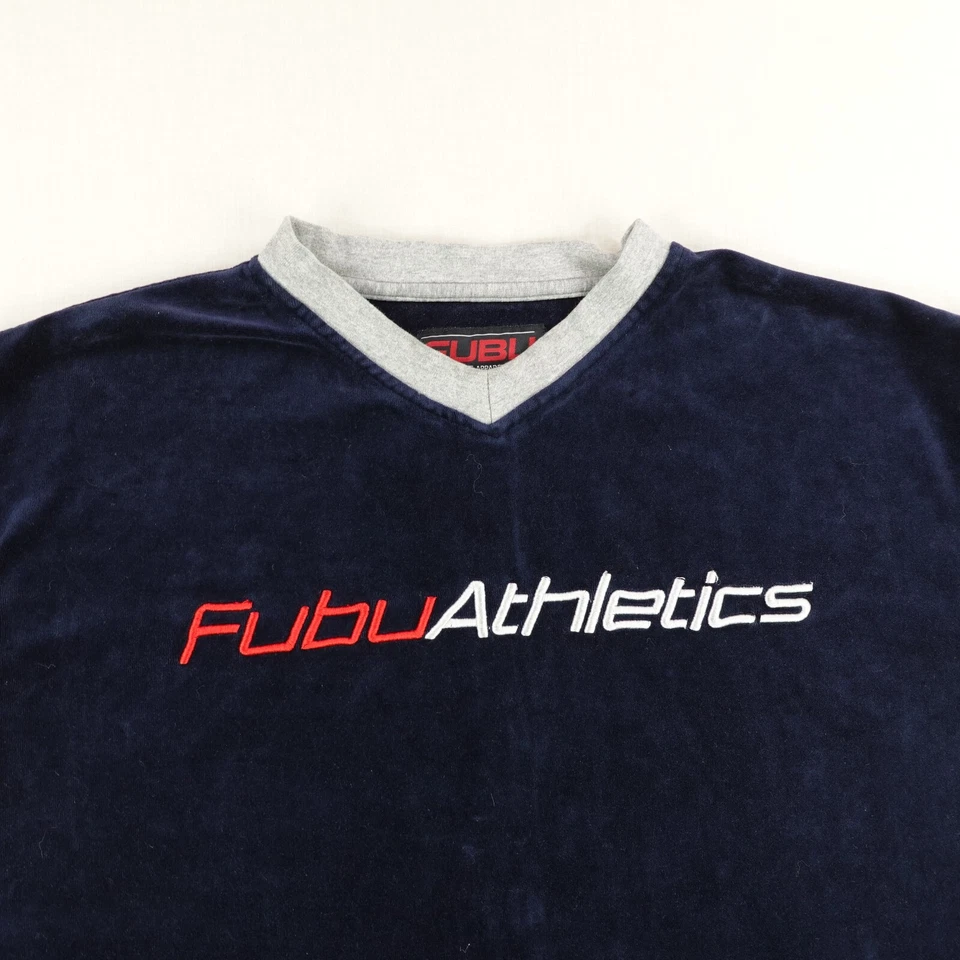 Camisa de Colección FUBU Para Hombres XL Azul Rojo Terciopelo Traje de Pista Top Suéter Sudadera Y2K Foto 2 de 4