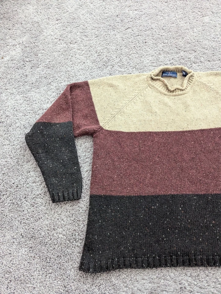 Vintage John Ashford Sweater Mens Large Knit Colorblock 15% Wool - Imagem 3 de 4