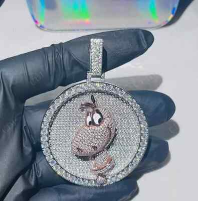 #ad #ad 3.5Ct Round Cut Real Moissanite Custom Cartoon Pendant 14K White Gold Plated $263.99