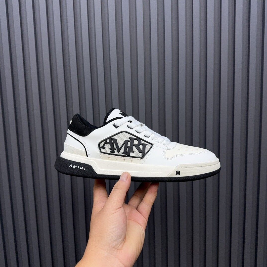 【アミリ】ロゴ ローカットスニーカー レザー バイカラー 白黒 AMIRI Classic Low Leather Men's and Women's Black and White