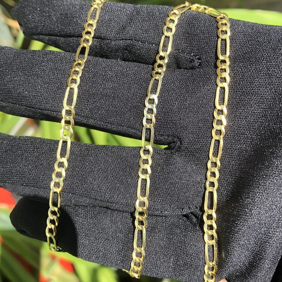 Solid 1/20 14K Yellow Gold Real Figaro Link Bracelet 3mm 7.5 Inch Mens Womens - Image 2 of 4