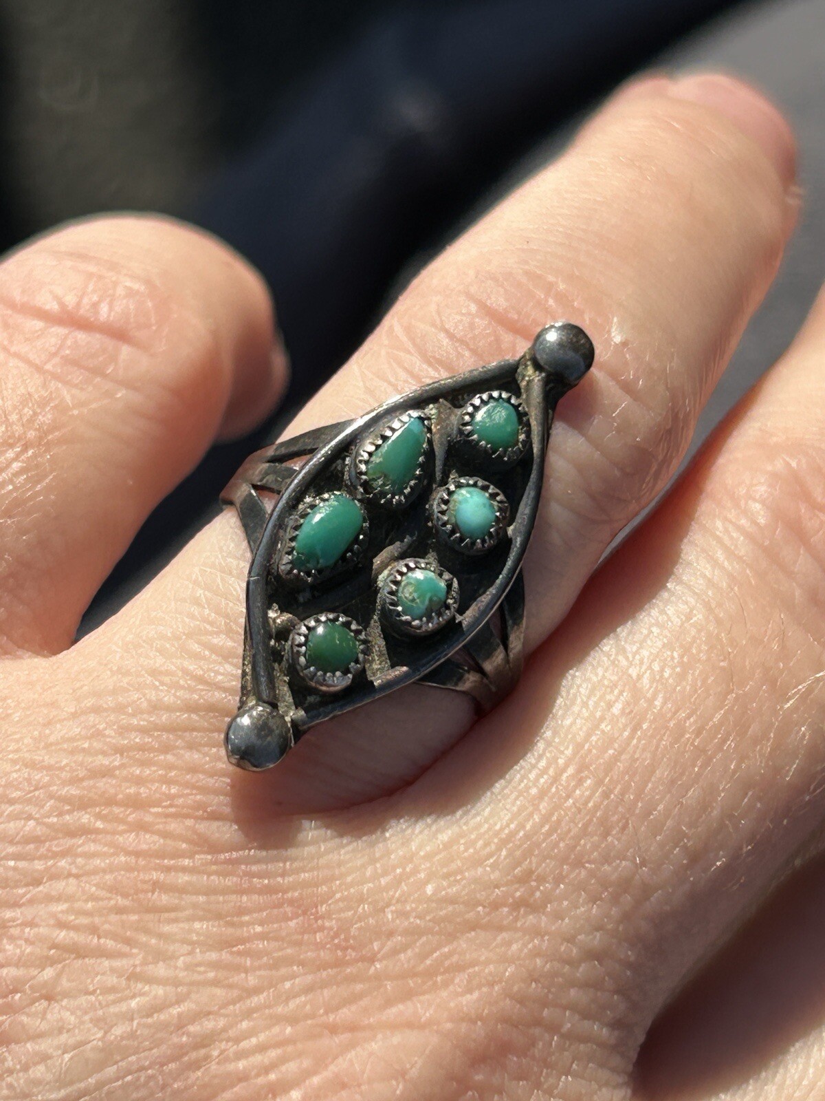 Native Sterling Silver Multi Turquoise Navette Ri… - image 11