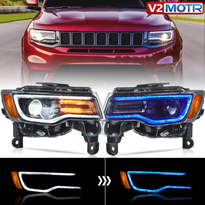 VLAND Full LED Headlights Projector For 2014-2022 Jeep Grand Cherokee w/Blue DRL
