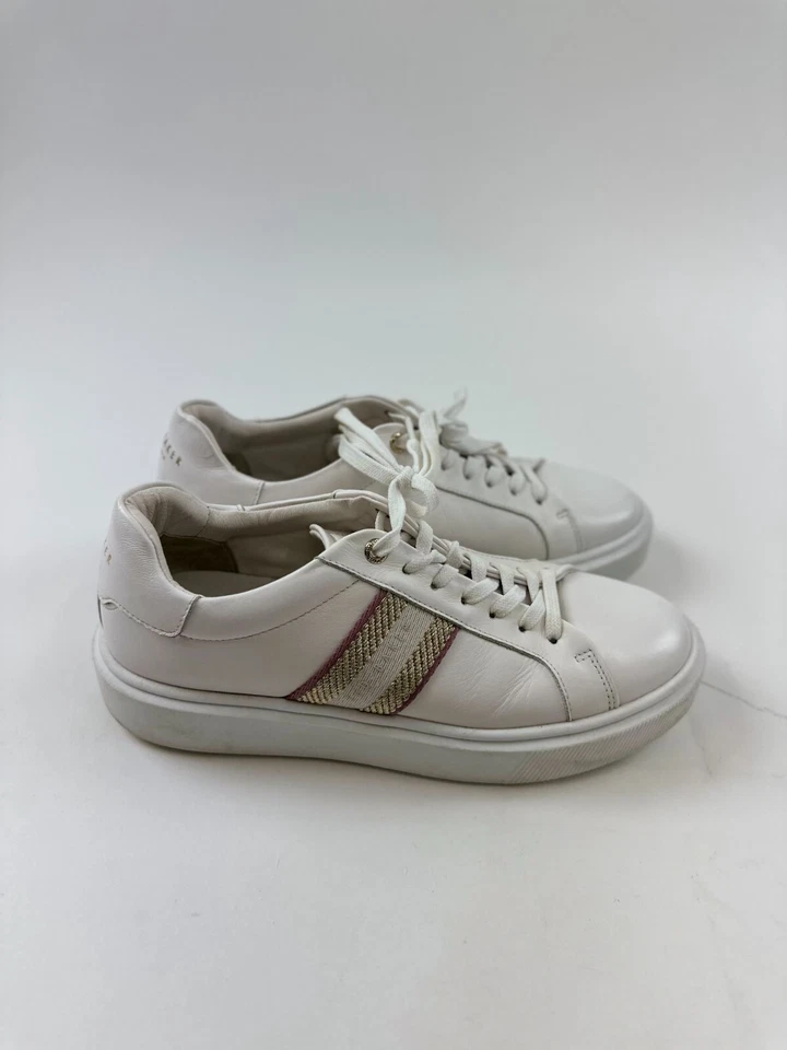 Ted Baker Sneakers Womens US 8.5 EU 39 White Metallic Detail Webbing Trainers - Image 3 of 4