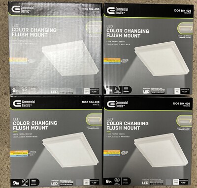 Commercial Electric Low Profile 9 in. White Square LED Flush Mount Night (4PK)