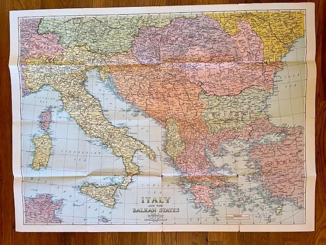 H.E.C Robinson Sydney 1940’s Folding Map of Italy & Balkans 30" X 40"