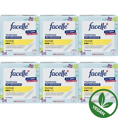 6 x 16 Tampons | facelle Tampons mit Applikator normal leichtes Einführen Vegan