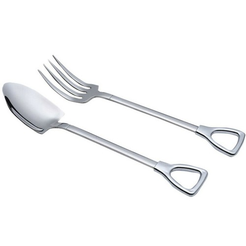 Stainless Steel Spade Shovel Shape Spoon Shovel Fork Dessert Fork & Spoon Set - Picture 7 of 23