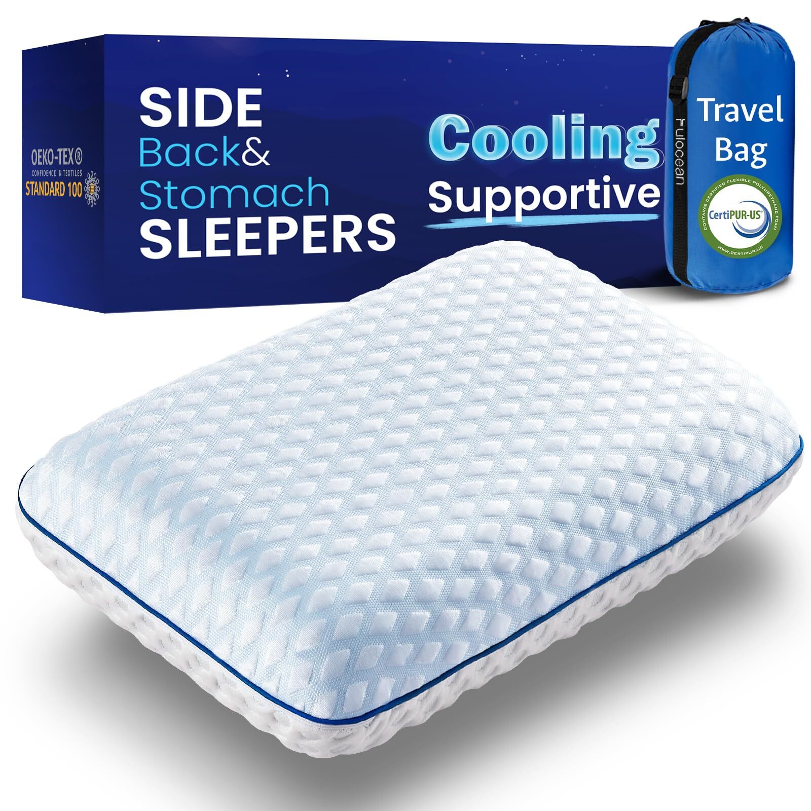 Cooling Gel Memory Foam Travel Pillow with Bamboo Rayon Soft Cover