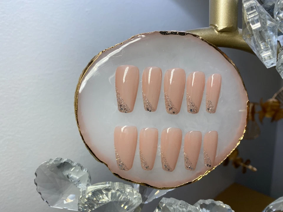 Pastel Tips Glitter Press  Silver Glitter Nail Fake False Glue on Nails - Image 2 of 4