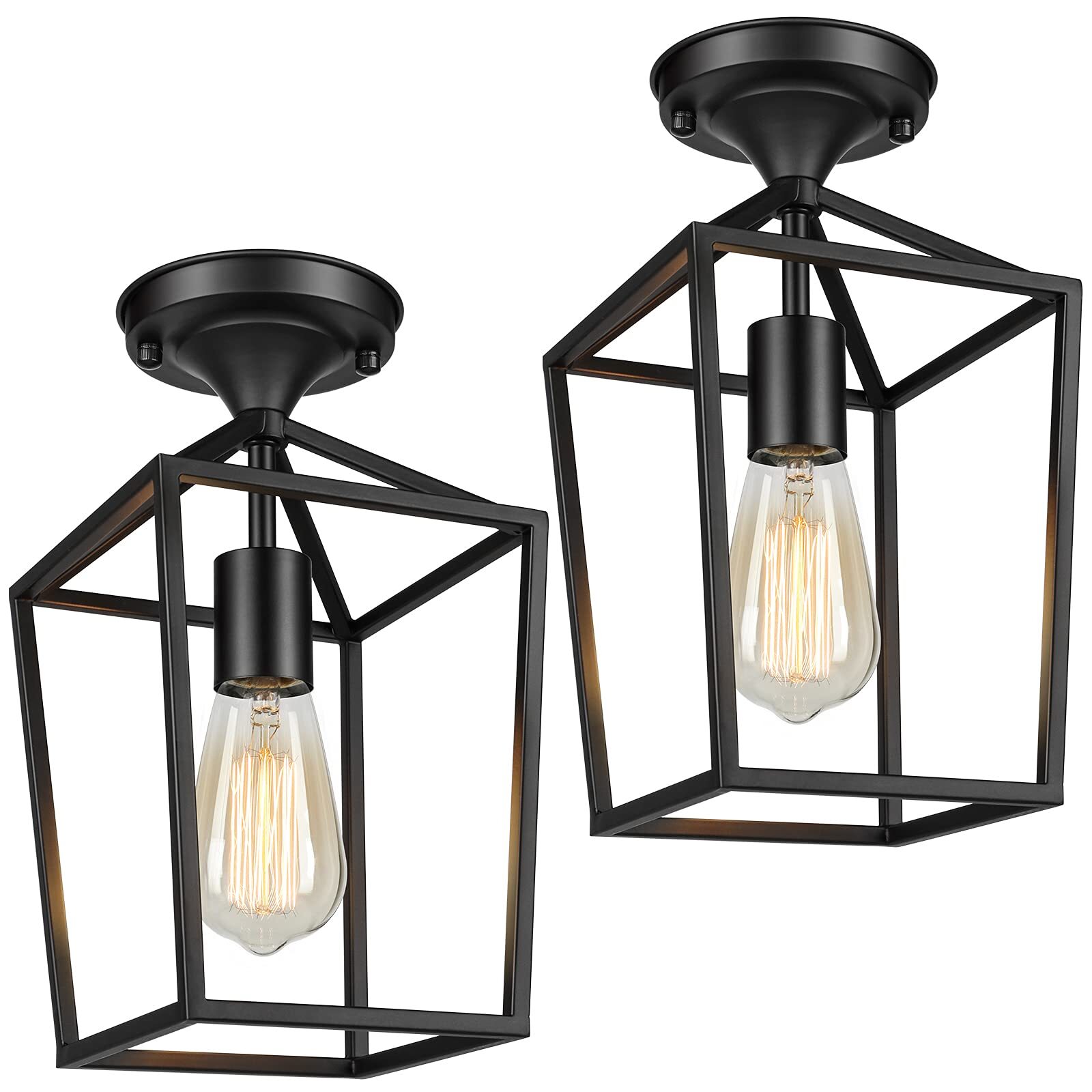 2-Pack Farmhouse Semi Flush Mount Ceiling Light Fixtures for Hallway, Industr...