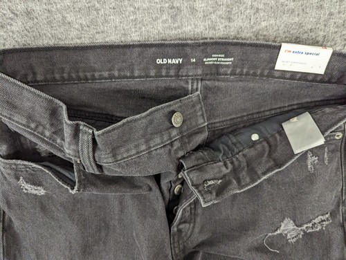 Old Navy Jeans Womens Size 14 Black Denim Distressed Straight Leg Pants - Picture 12 of 14