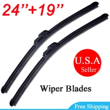 24" & 19" Front Windshield Wiper Blades J-HOOK Bracketless OEM Quality Jointless