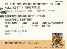 Ticket - Hull City v Newcastle United 03.01.09 FA Cup