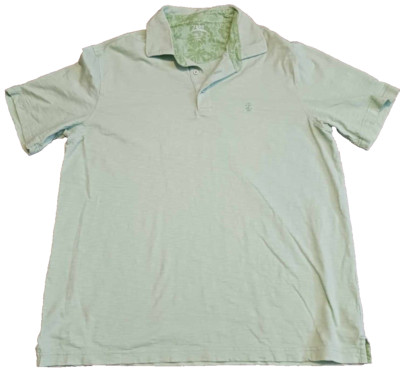 Izod Saltwater Polo Shirt Mens Large Green Solid Short Sleeve Button Cotton ++++