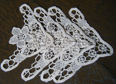 Antique needle lace  hand done embellishments 4 corners for applique  projects